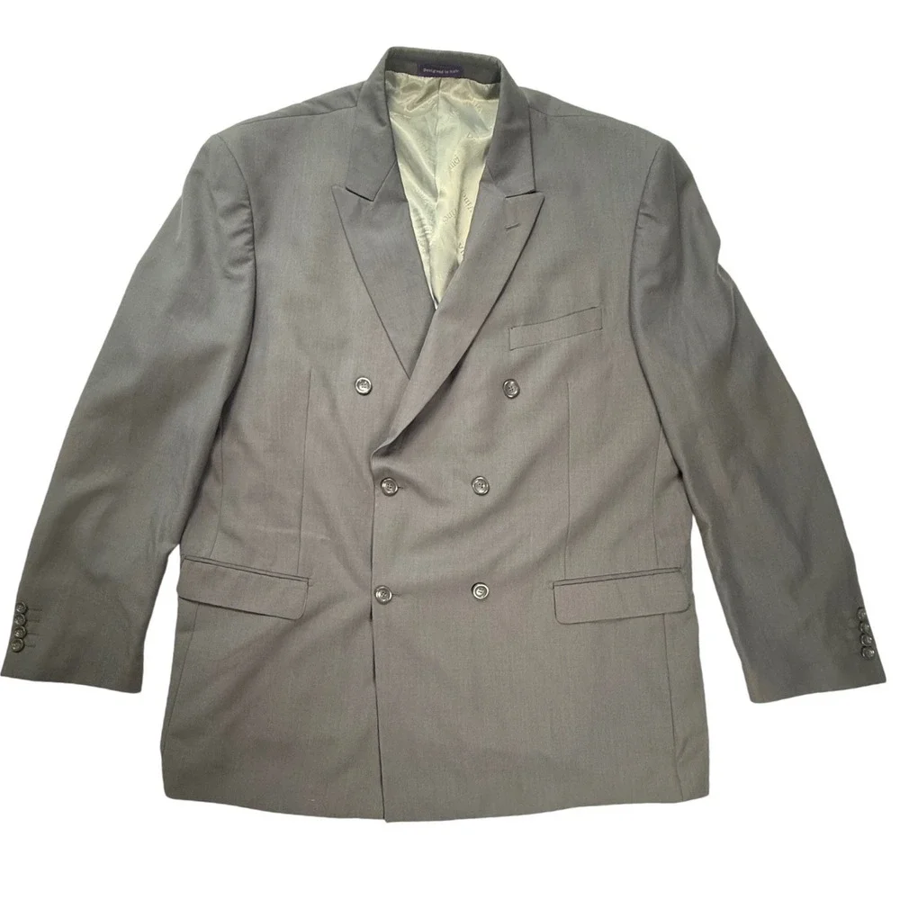 Vinci Mens Gray Double Breasted Blazer Suit Jacket 50L Peak‎ Lapel Professional